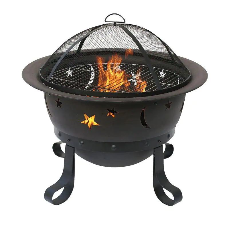 Bronze Cauldron Stars and Moons 30 In. D Wood Burning Fire Pit